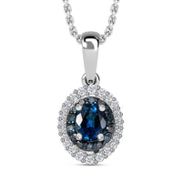 Premium Monte Belo Indicolite, Blue and White Diamond 0.50 ctw Oceanic Radiance Pendant Necklace 20 Inches in Rhodium Over Sterling Silver
