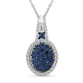 Ceylon Blue Sapphire, Moissanite Pendant Cluster Necklace (20 Inches) in Rhodium Over Sterling Silver 1.35 ctw - Sticky add to cart bar