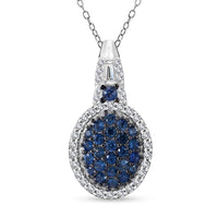 Ceylon Blue Sapphire, Moissanite Pendant Cluster Necklace (20 Inches) in Rhodium Over Sterling Silver 1.35 ctw