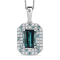Certified & Appraised Rhapsody 950 Platinum AAAA Monte Belo Indicolite, Paraiba Tourmaline and E-F VS Diamond Double Halo Pendant Necklace 18 Inches 4.80 Graams 2.94 ctw - Sticky add to cart bar