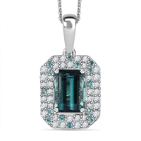 Certified & Appraised Rhapsody 950 Platinum AAAA Monte Belo Indicolite, Paraiba Tourmaline and E-F VS Diamond Double Halo Pendant Necklace 18 Inches 4.80 Graams 2.94 ctw