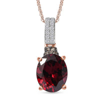 Premium Orissa Rhodolite Garnet, Natural Champagne and White Diamond Pendant Necklace 20 Inches in 18K Vermeil Rose Gold Over Sterling Silver 3.30 ctw