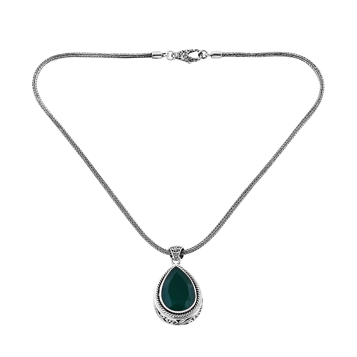 Bali Legacy Verde Onyx 18.40 ctw Floral Pendant with Tulang Naga Necklace 18 Inches in Sterling Silver