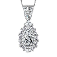TLV Moissanite (Bgt 12x6mm) Baguette Shape Pendant Necklace (20 Inches) in Rhodium Over Sterling Silver 4.40 ctw