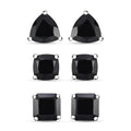 Set of 3 Thai Black Spinel 18.20 ctw Solitaire Stud Earrings in Rhodium Over Sterling Silver - Sticky add to cart bar