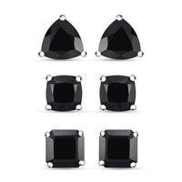 Set of 3 Thai Black Spinel 18.20 ctw Solitaire Stud Earrings in Rhodium Over Sterling Silver