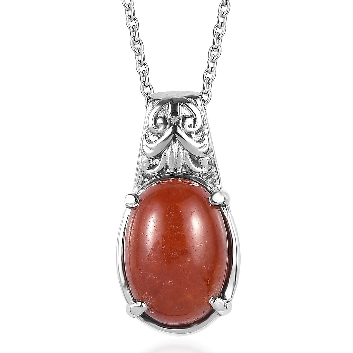 Red Jade Pendant Necklace (20 Inches) in Stainless Steel 7.25 ctw