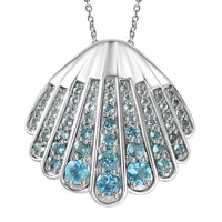 Premium Betroka Blue Apatite 3.00 ctw Sea-Shell Pendant Necklace in Rhodium Over Sterling Silver 20 Inches