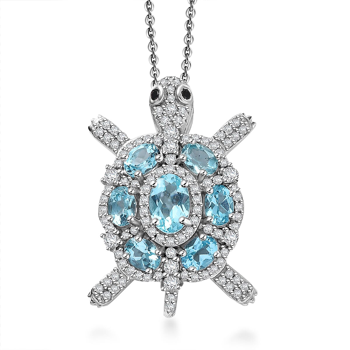 Premium Betroka Blue Apatite and Multi Genstone 2.85 ctw Turle Pendant Necklace in Rhodium Over Sterling Silver 20 Inches