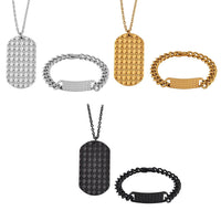 Set of 2 Texture Dog Tag Men's Bracelet (8in) and Pendant Necklace (24 Inches) in ION Plated YG and Stainless Steel