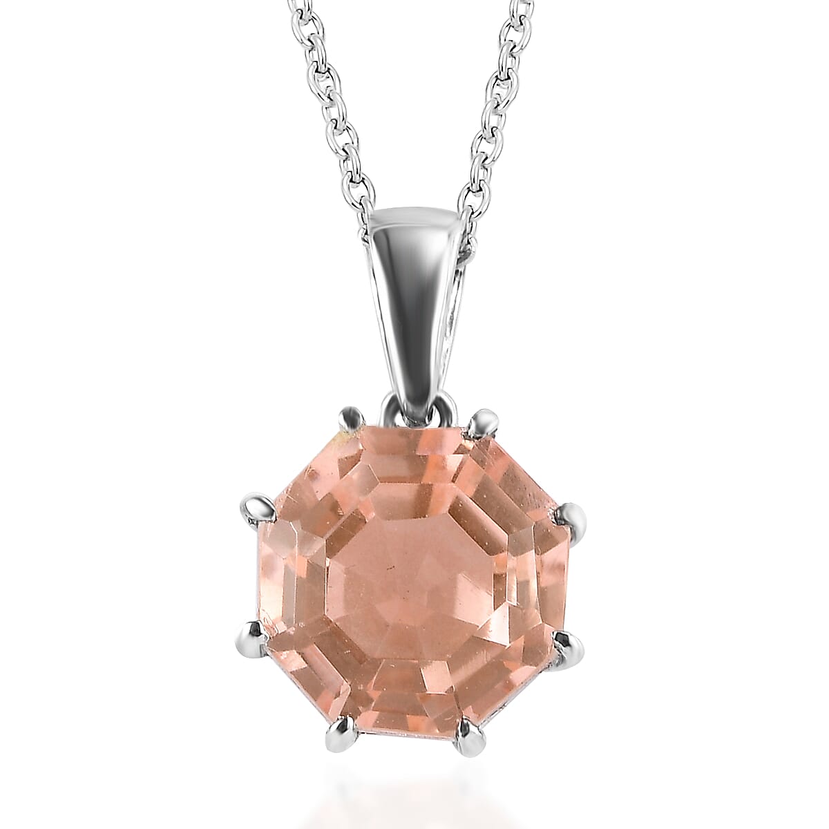 Morganique Quartz (Triplet) 9.50 ctw Pendant Necklace 20 Inches in Stainless Steel