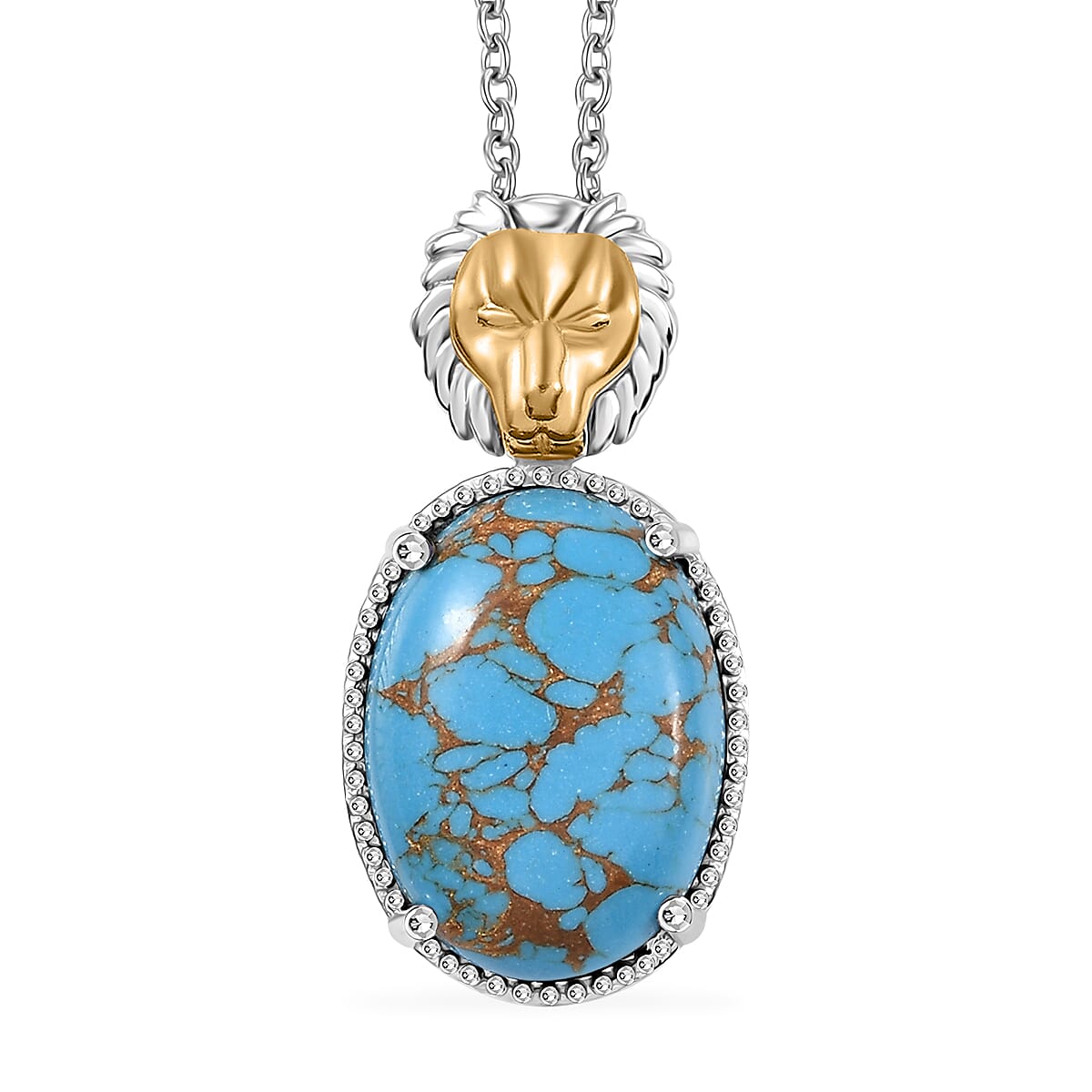 Mojave Blue Turquoise Pendant Necklace (20 Inches) in ION Plated YG and Stainless Steel 9.30 ctw