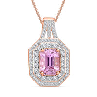 AAA Patroke Kunzite and Moissanite Cocktail Pendant Necklace 20 Inches in 18K Vermeil Rose Gold Over Sterling Silver 5.50 ctw