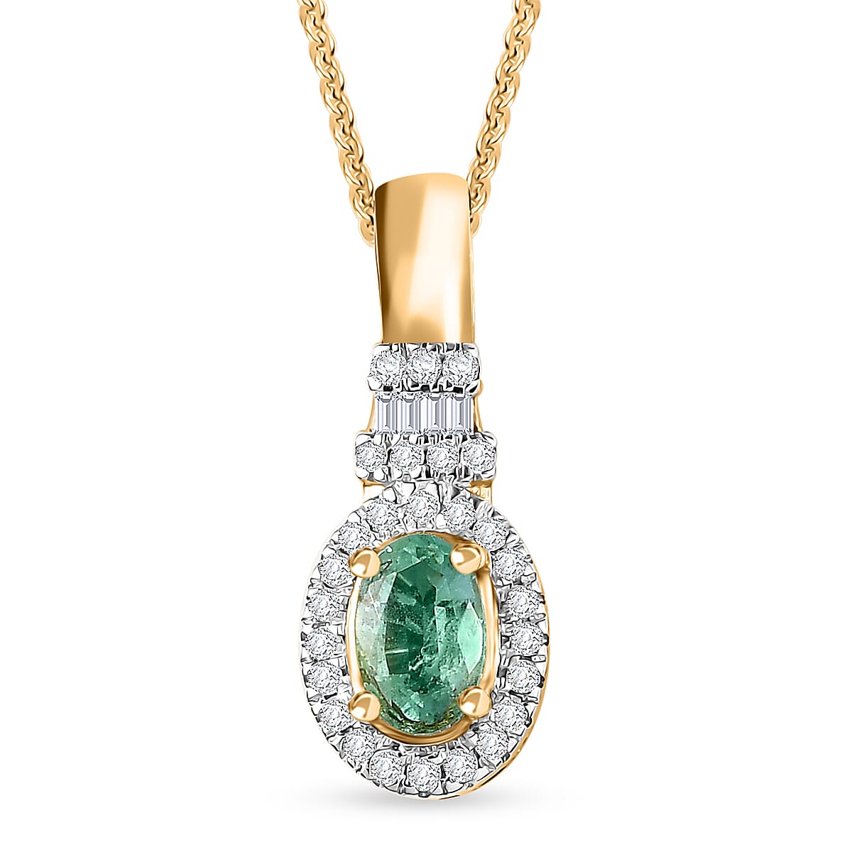 Boyaca Colombian Emerald and Diamond 0.60 ctw Pendant Necklace in 18K Vermeil Yellow Gold Over Sterling Silver 20 Inches