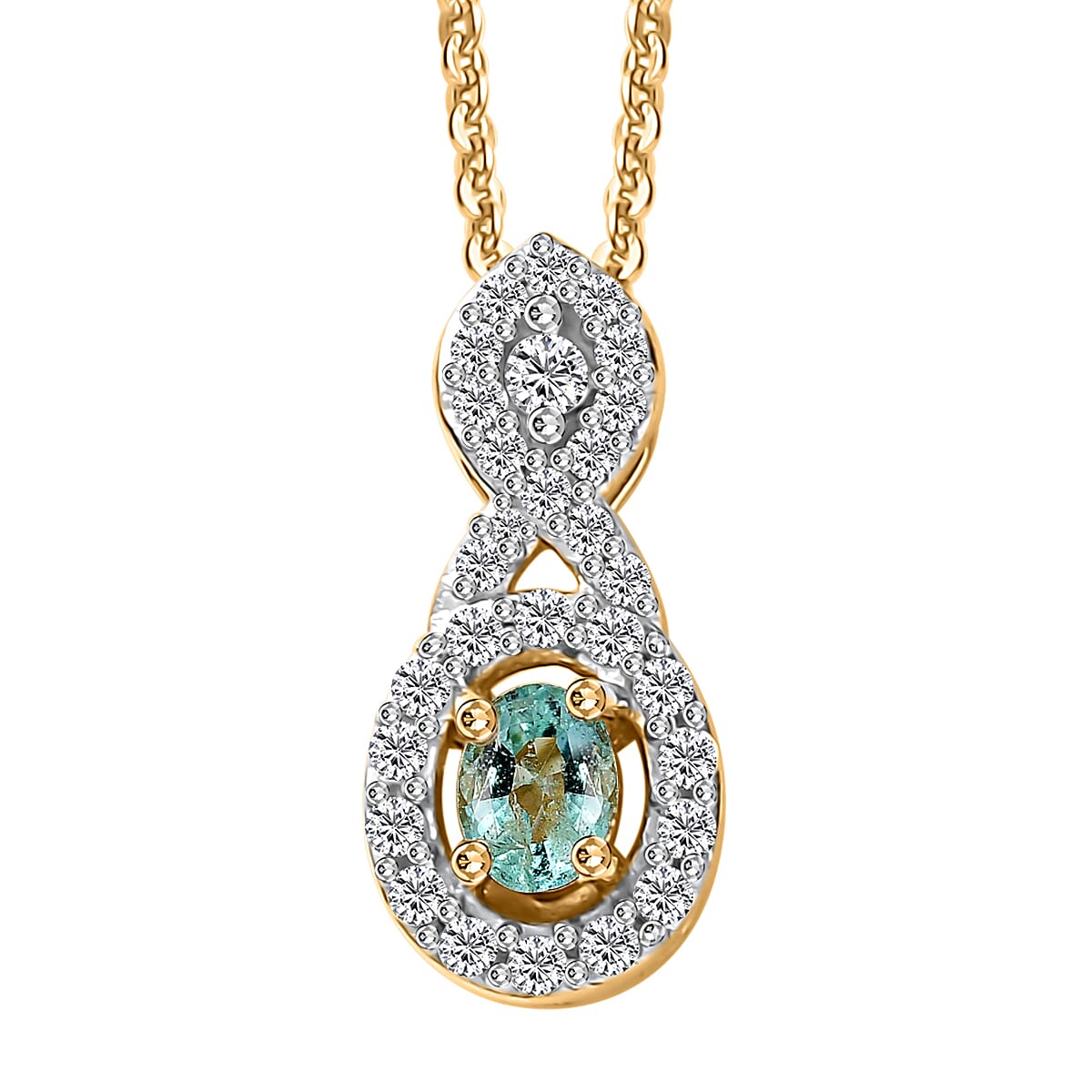 Boyaca Colombian Emerald and White Zircon 20 Inches Green Swirl Pendant Necklace in 18K Vermeil Yellow Gold Over Sterling Silver 20 Inches