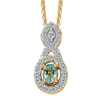 Boyaca Colombian Emerald and White Zircon 20 Inches Green Swirl Pendant Necklace in 18K Vermeil Yellow Gold Over Sterling Silver 20 Inches