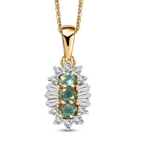 Boyaca Colombian Emerald and White Zircon 1.00 ctw Trifecta Brilliance Pendant Necklace in 18K Vermeil Yellow Gold Over Sterling Silver 20 Inches