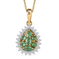 Premium Boyaca Colombian Emerald and White Zircon 1.20 ctw Green Lake Trek Pendant Necklace in 18K Vermeil Yellow Gold Over Sterling Silver 20 Inches - Sticky add to cart bar