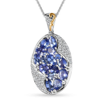 Tanzanite and White Zircon 3.90 ctw Leaves Pendant Necklace in 18K Vermeil YG and Rhodium Over Sterling Silver 20 Inches