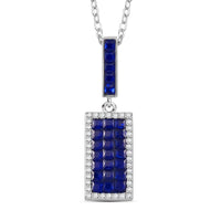 Simulated White and Blue Diamond Pendant Necklace 20 Inches in Rodium Over Sterling Silver