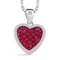 Simulated White and Red Color Diamond Heart Shape Pendant Necklace in Rhodium Over Sterling Silver (20 Inches) 0.90 ctw - Sticky add to cart bar