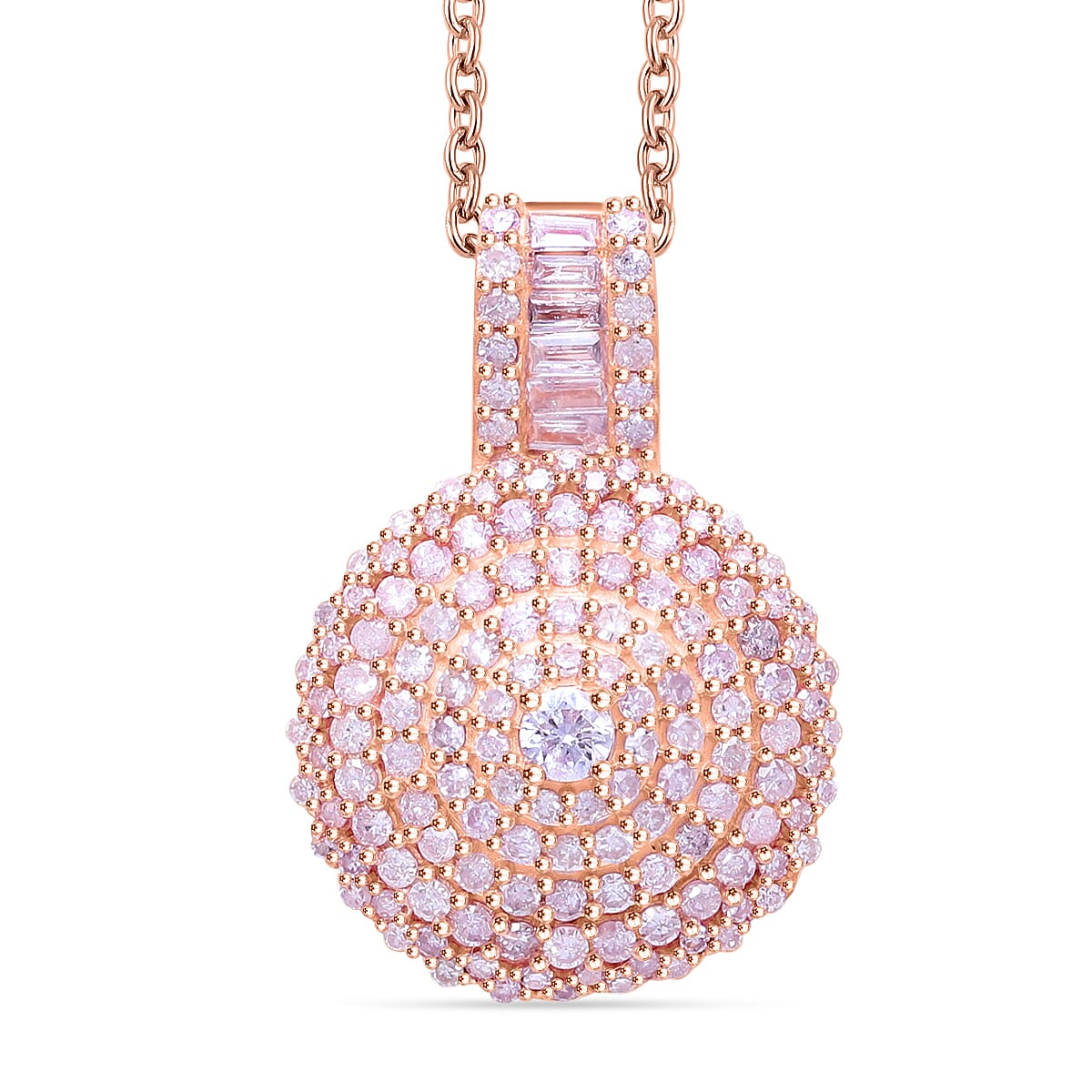 Natural Pink Diamond I3 1.00 ctw Floral Pendant Necklace in Vermeil Rose Gold Over Sterling Silver 18 Inches