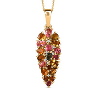 Multi-Tourmaline and White Zircon 2.90 ctw Floral Pendant Necklace in 18K Vermeil Yellow Gold Over Sterling Silver 20 Inches
