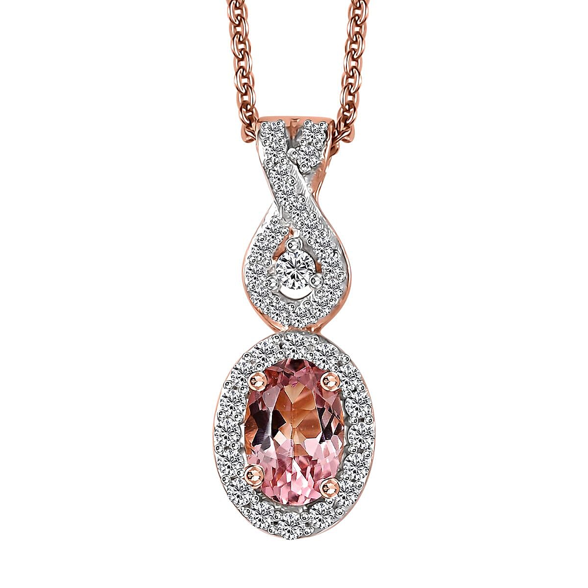 Premium Blush Tourmaline and Moissanite 0.75 ctw Infinity Love Pendant Necklace in 18K Vermeil Rose Gold Over Sterling Silver 20 Inches