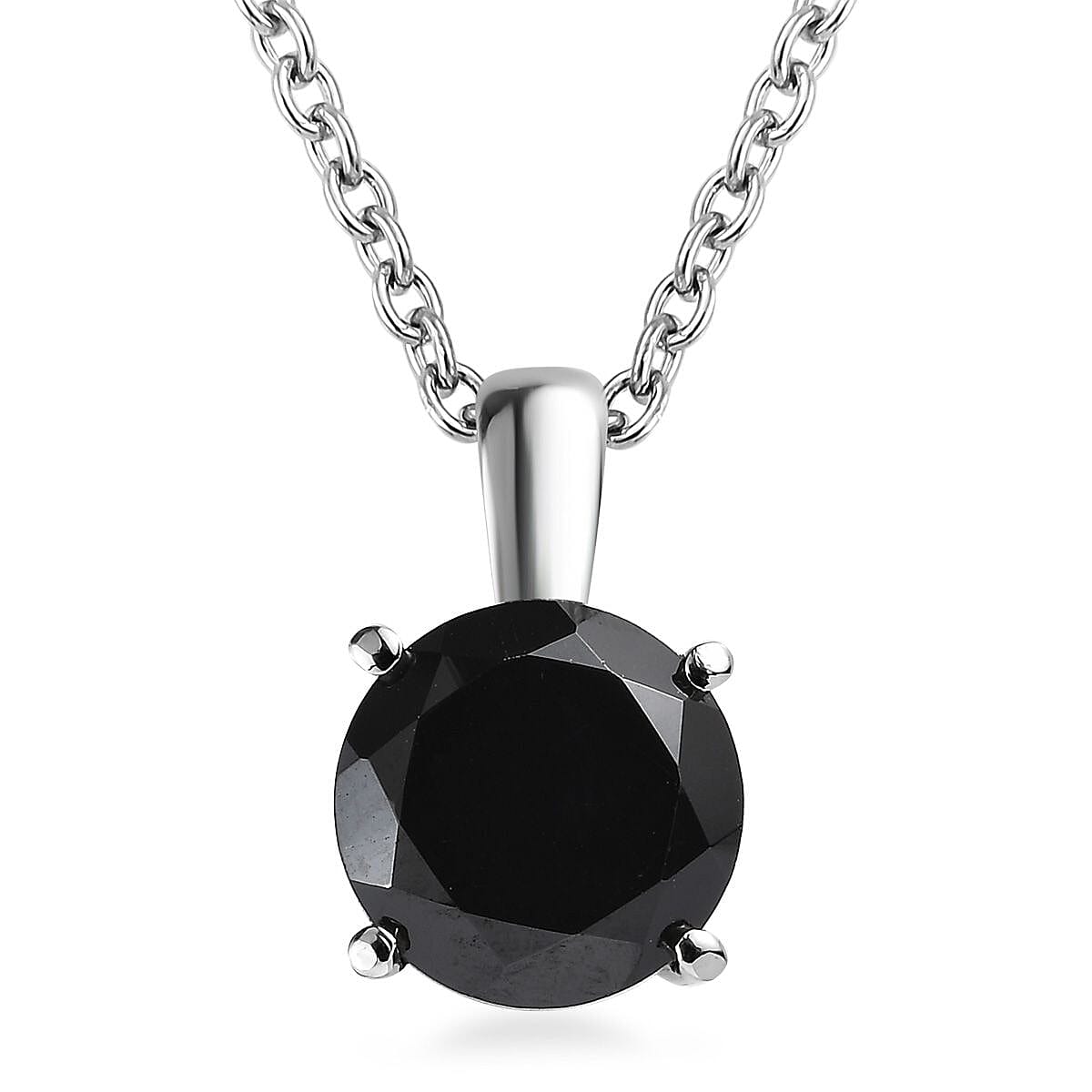 Thai Black Spinel Solitaire Pendant Necklace (20 Inches) in Stainless Steel 2.30 ctw
