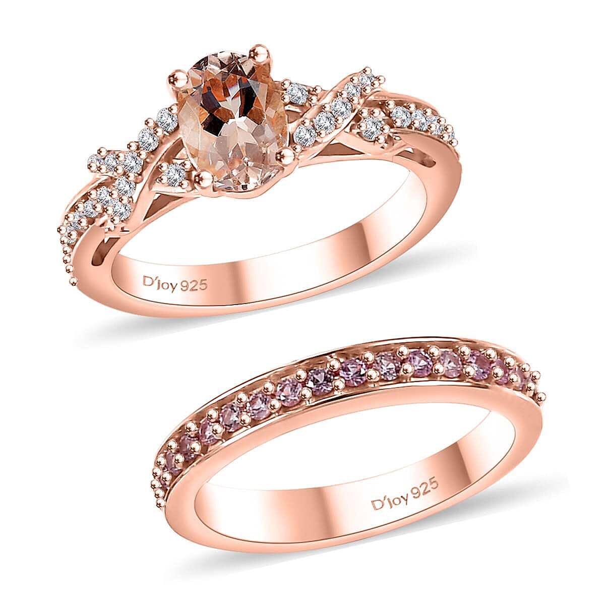 Premium Marropino Morganite, Multi Gemstone Set of 2 Ring in 18K Vermeil RG Over Sterling Silver (Size 5.0) 1.25 ctw