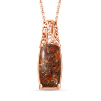 EverTrue Matrix Fire Opal 8.40 ctw Pendant in 14K RG Over Copper with Magnet and ION Plated RG Stainless Steel Necklace 20 Inches