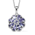 Tanzanite and White Zircon 1.85 ctw Daisy Floral Pendant Necklace in Rhodium Over Sterling Silver 20 Inches - Sticky add to cart bar