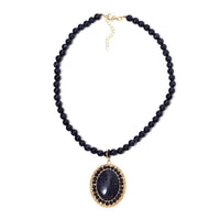 Blue Sandstone 268.05 ctw Halo Pendant with Beaded Necklace in Goldtone 18-20 Inches
