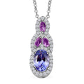 Tanzanit and Multi Gemstone 1.40 ctw Blooming Flower Pendant Necklace in Rhodium Over Sterling Silver 20 Inches - Sticky add to cart bar