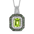 Peridot and Multi Gemstone 3.65 ctw Double Halo Pendant Necklace 20 Inches in Rhodium Over Sterling Silver - Sticky add to cart bar