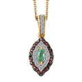 Boyaca Colombian Emerald, White and Brown Zircon 0.60 ctw Art Deco Pendant Necklace in 18K Vermeil Yellow Gold Over Sterling Silver 20 Inches - Sticky add to cart bar