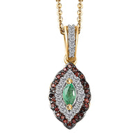 Boyaca Colombian Emerald, White and Brown Zircon 0.60 ctw Art Deco Pendant Necklace in 18K Vermeil Yellow Gold Over Sterling Silver 20 Inches