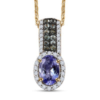 Tanzanite and Multi Gemstone 1.40 ctw Peacock Feather Pendant Necklace in 18K Vermeil Yellow Gold Over Sterling Silver 20 Inches