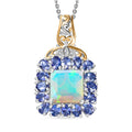TLV Premium Ethiopian Welo Opal, Tanzanite, White Zircon Pendant Necklace (20 Inches) in Rhodium Over Sterling Silver 5.40 ctw - Sticky add to cart bar