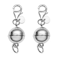 Set of 2 Rhodium Over Sterling Silver 9mm Round Magnetic Lock with Lobster Clasp (2.50 g)
