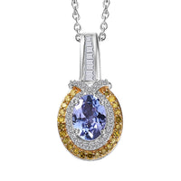 Tanzanite, Yellow Diamond (IR), White Diamond (0.30 cts) Pendant Necklace (20 Inches) in Rhodium Over Sterling Silver 1.10 ctw