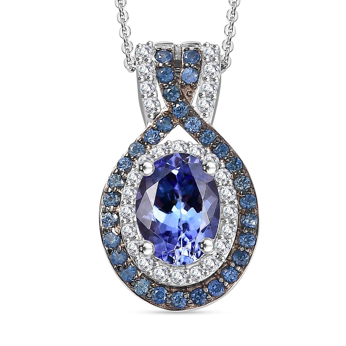 TLV Tanzanite, Multi Gemstone Pendant Necklace (20 Inches) in Rhodium Over Sterling Silver 1.90 ctw