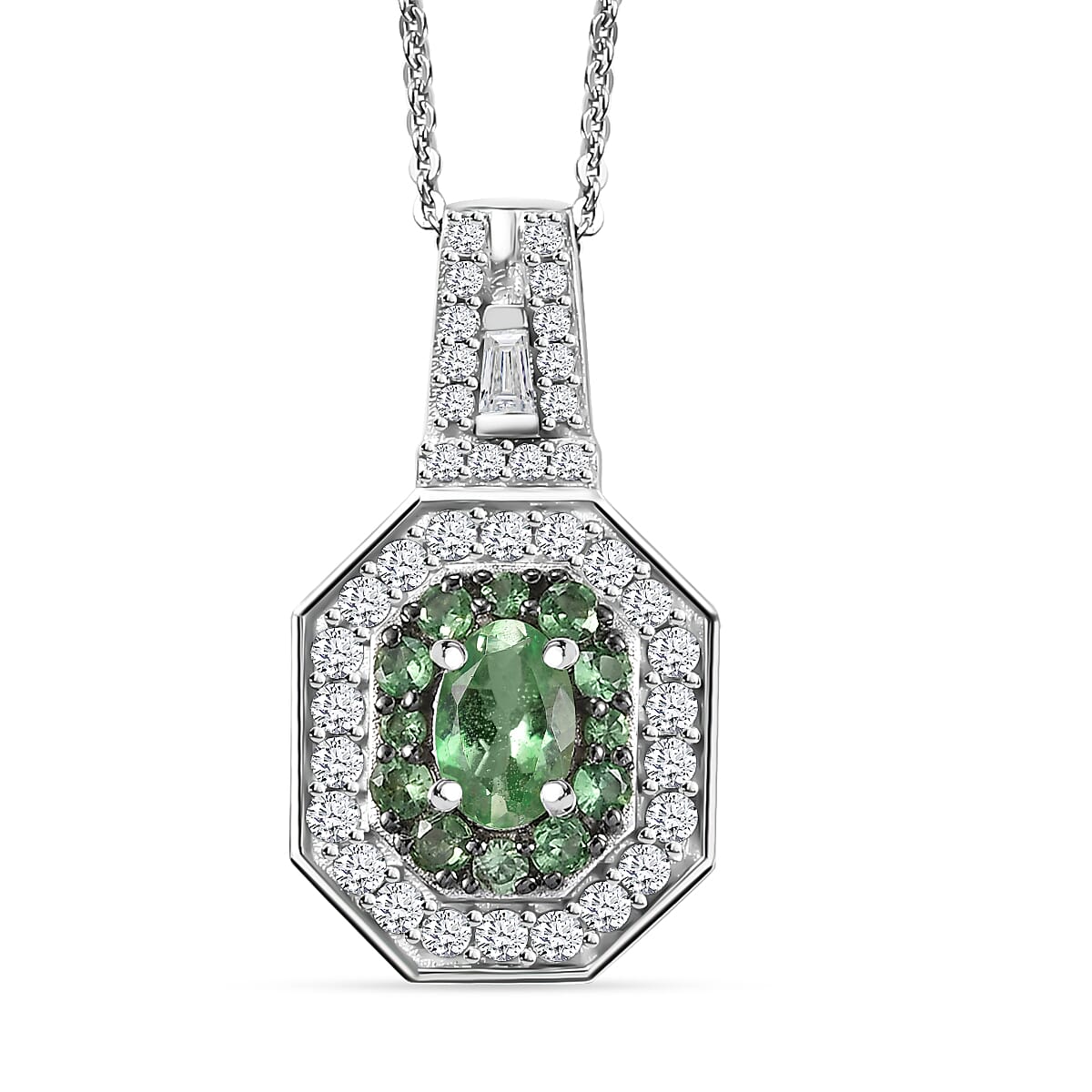 Ofiki Rubellite and Moissanite 1.50 ctw Pendant Necklace in Rhodium Over Sterling Silver 20 Inches