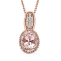 Premium Marropino Morganite, Natural Pink and White Diamond 1.00 ctw Rose of Elegance Pendant Necklace in 18K Vermeil Rose Gold Over Sterling Silver 20 Inches - Sticky add to cart bar