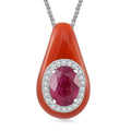 Niassa Ruby (FF), Red Jade (D) and White Zircon 7.50 ctw Pendant Necklace in Platinum Over and Rhodium Over Sterling Silver 18 Inches - Sticky add to cart bar