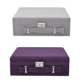 Set of 2 Purple and Gray Faux Velvet Briefcase Style 2-Tier Jewelry Box with Anti-Tarnish and Scratch Protection Interior (Approx 60 Rings, etc) - Sticky add to cart bar