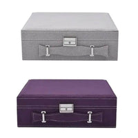 Set of 2 Purple and Gray Faux Velvet Briefcase Style 2-Tier Jewelry Box with Anti-Tarnish and Scratch Protection Interior (Approx 60 Rings, etc)