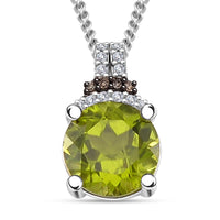 Hebei Peridot, Natural Champagne and White Diamond 3.10 ctw Elegant Pendant Necklace in Rhodium Over Sterling Silver 18 Inches