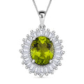 Hebei Peridot and Moissanite 3.70 ctw Victory Tribute Pendant Necklace in Platinum Over and Rhodium Over Sterling Silver 18 Inches - Sticky add to cart bar