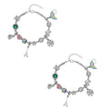 Gift Set of 2 - Snake Chain Bracelet with Interchangeable 12 pcs Charms with Crystal in Silvertone (7.0-9.0In) - Sticky add to cart bar
